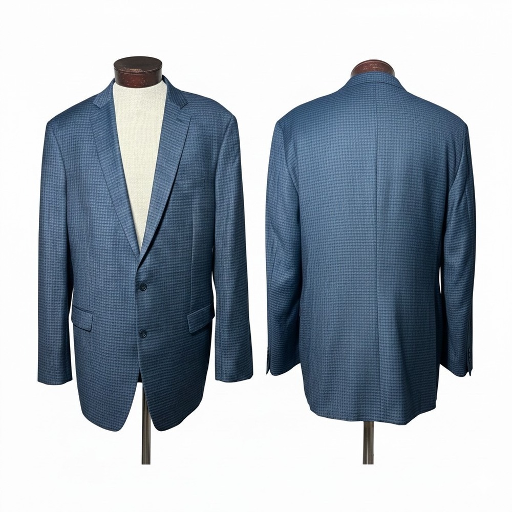 Calvin Klein Wool Blend Suit Jacket Blue Gray Plaid Small Check Extreme Slim Fit
